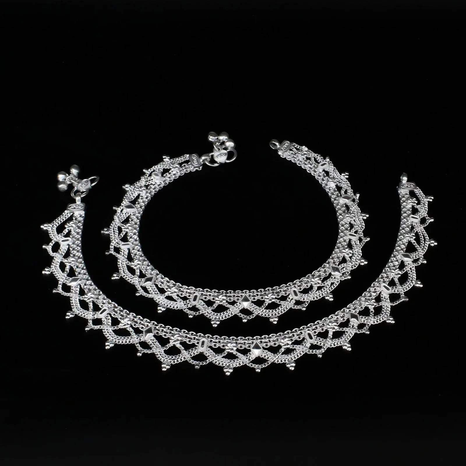 Real Sterling Silver cute women gifting Anklets Ankle Pair 10.3"