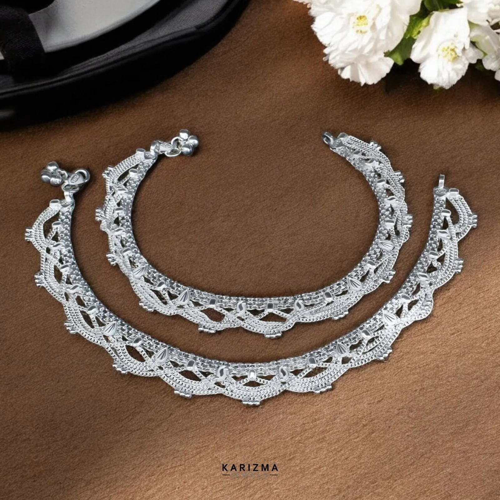 Real Sterling Silver Indian women excellent gifting Anklets Ankle Pair 10.3"