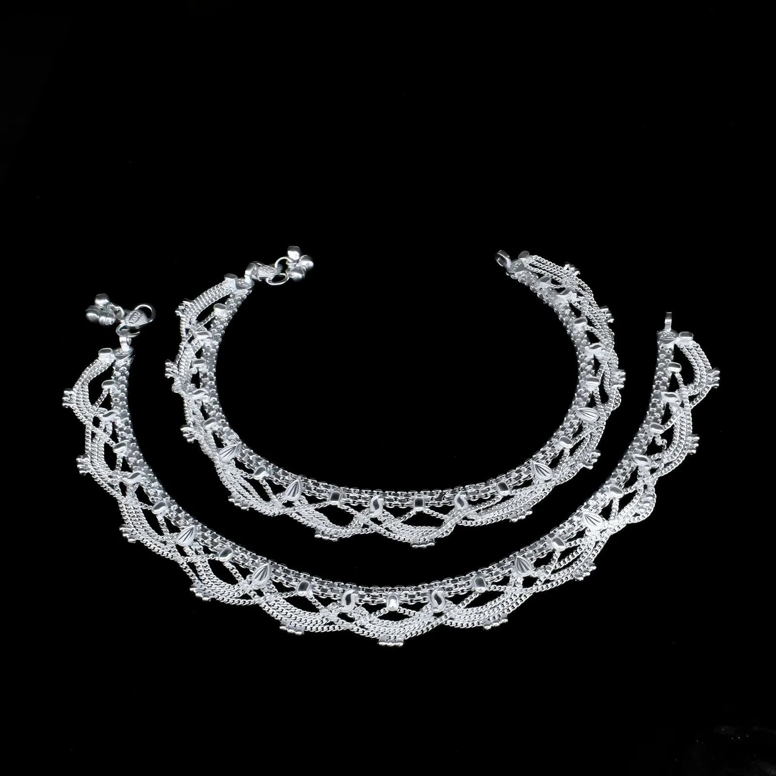 Real Sterling Silver Indian women excellent gifting Anklets Ankle Pair 10.3"