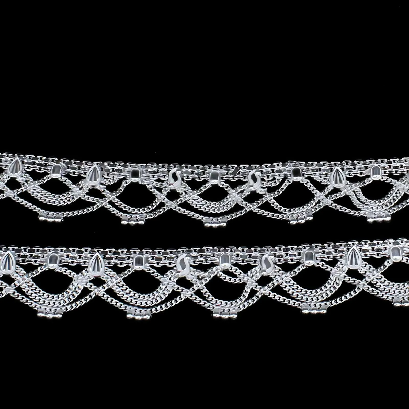 Real Sterling Silver Indian women excellent gifting Anklets Ankle Pair 10.3"