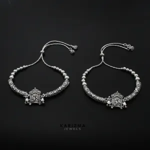 Real Sterling Silver women amazing brides collection Oxidized Anklet Pair