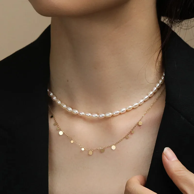 Rice Shape Natural Pearl Necklaces