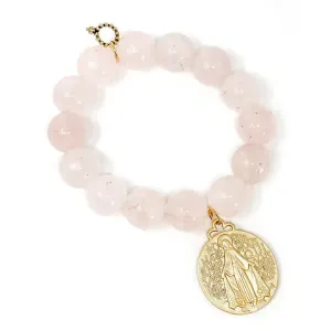 Rose Quartz with Large Matte Gold Blessed Mother
