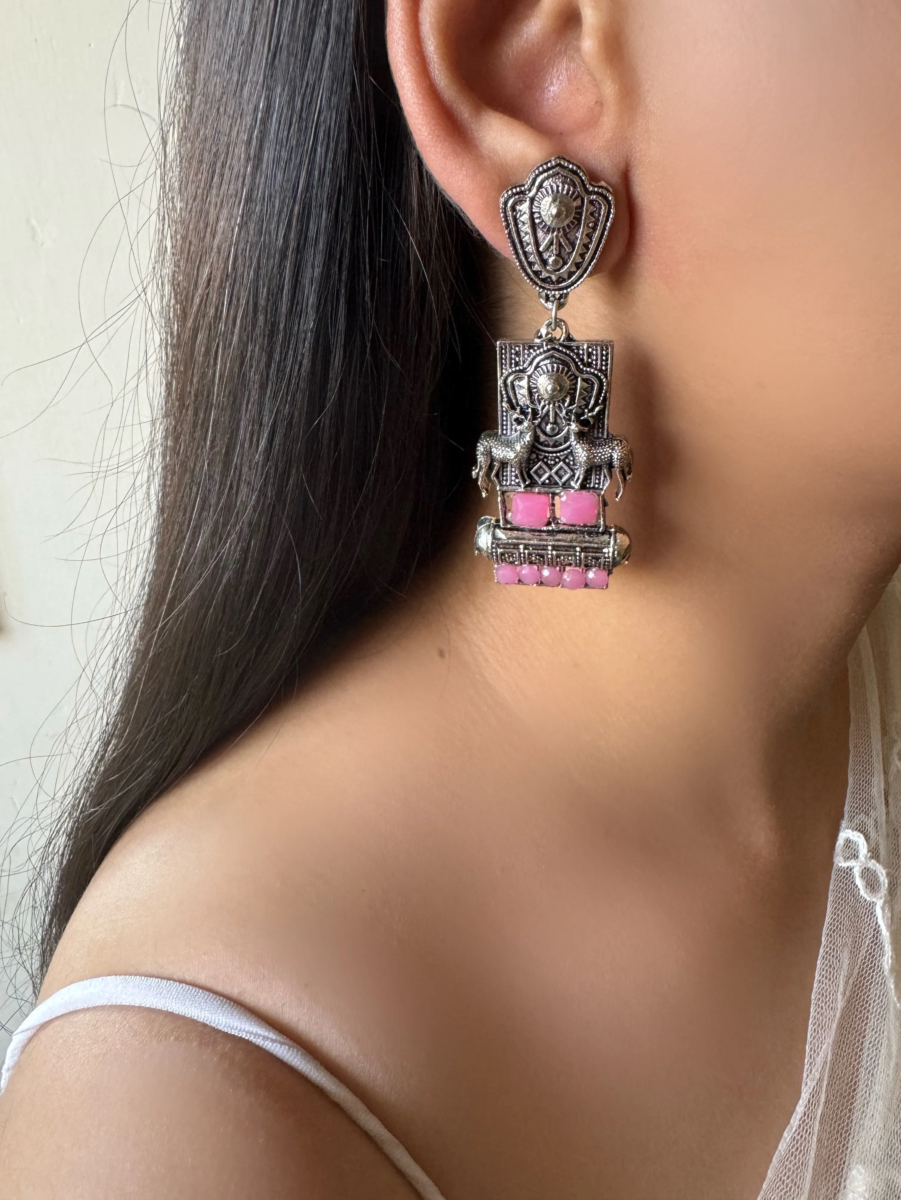 Shalini Chandelier German Silver Earrings