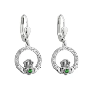 Silver Crystal Claddagh Drop Earrings