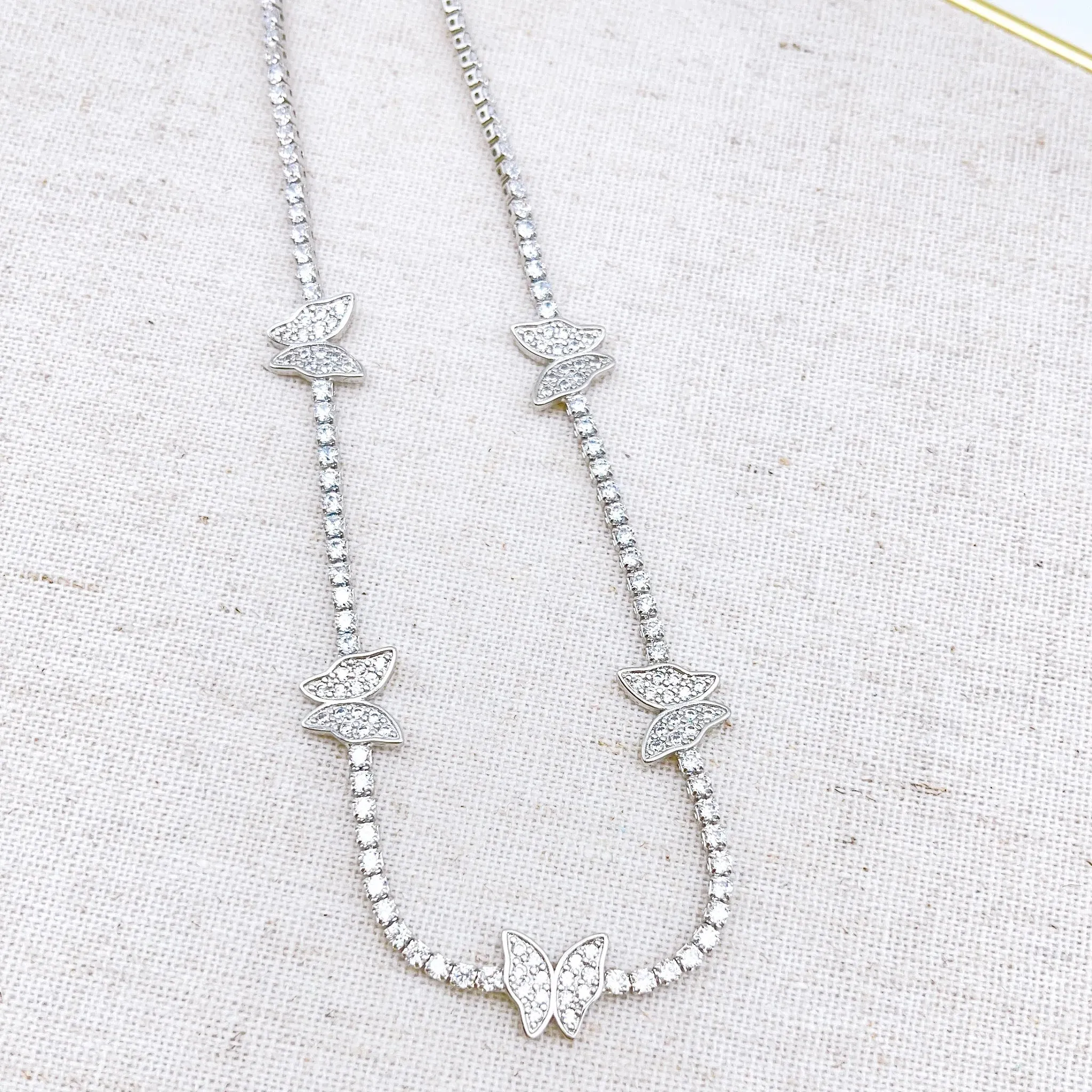 Silver Flutter Crystal Butterfly Necklace