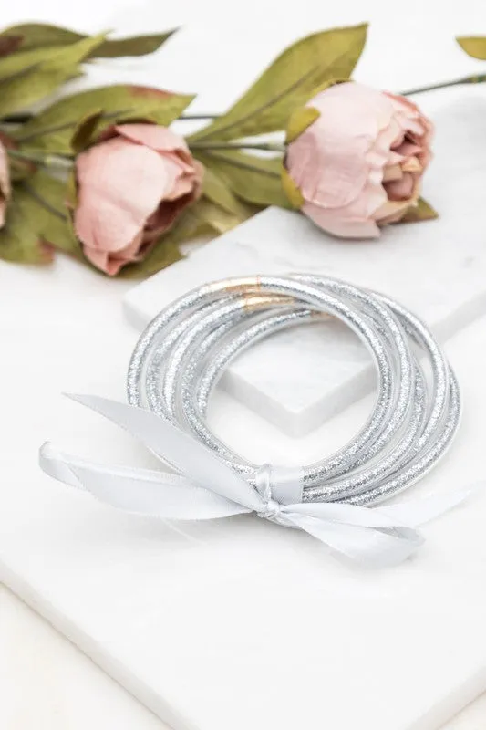 Silver Glitter Jelly Bangle Bracelets
