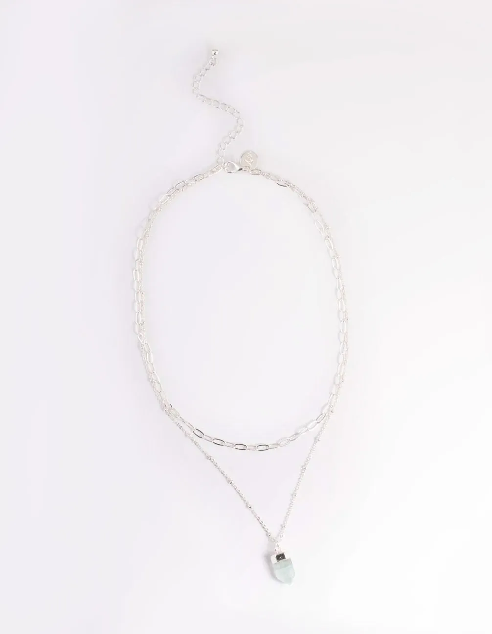 Silver Green Fluorite Shard Oval Layered Necklace