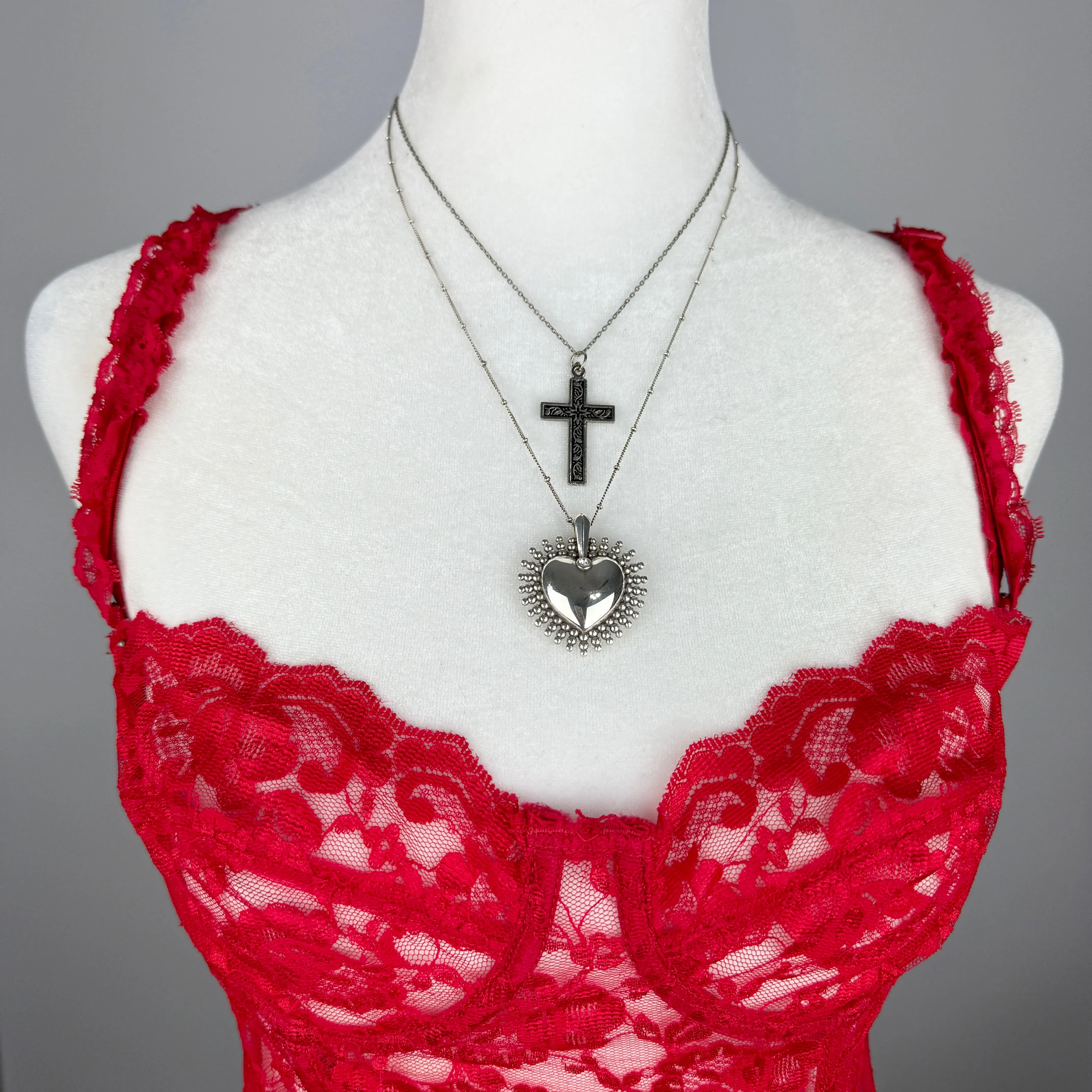 Silver Sunburst 3D Heart Necklace