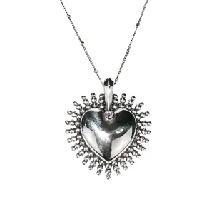 Silver Sunburst 3D Heart Necklace