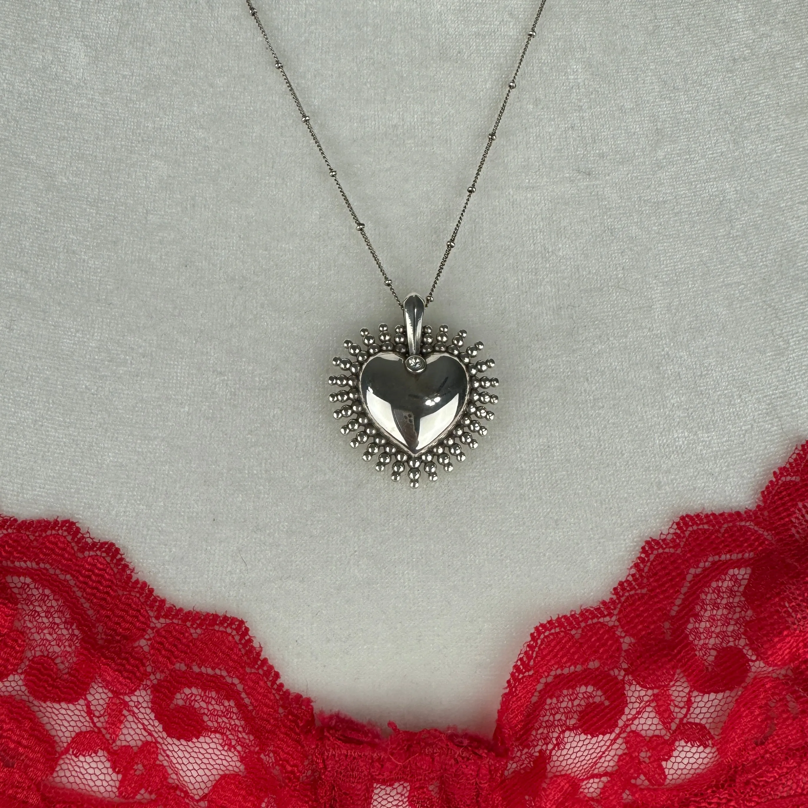 Silver Sunburst 3D Heart Necklace
