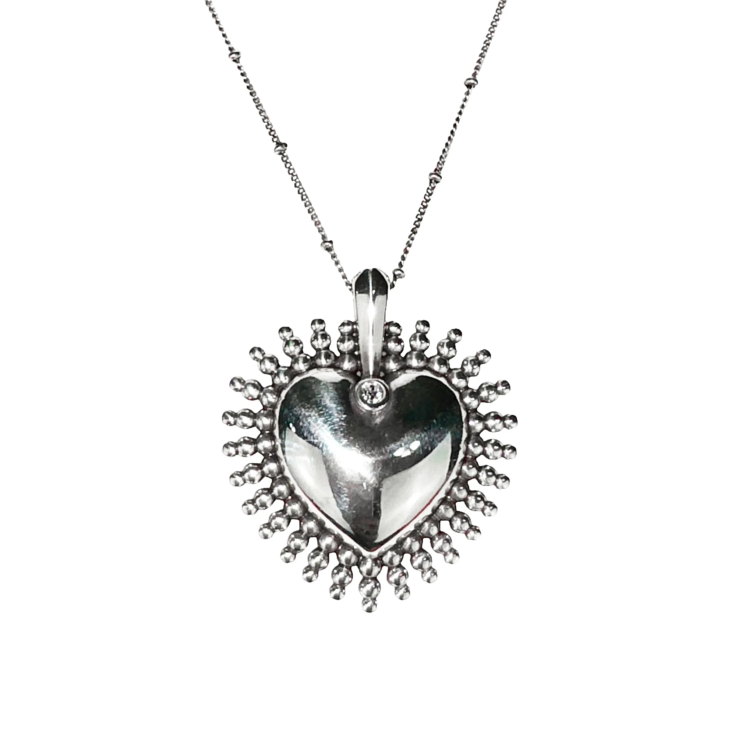 Silver Sunburst 3D Heart Necklace