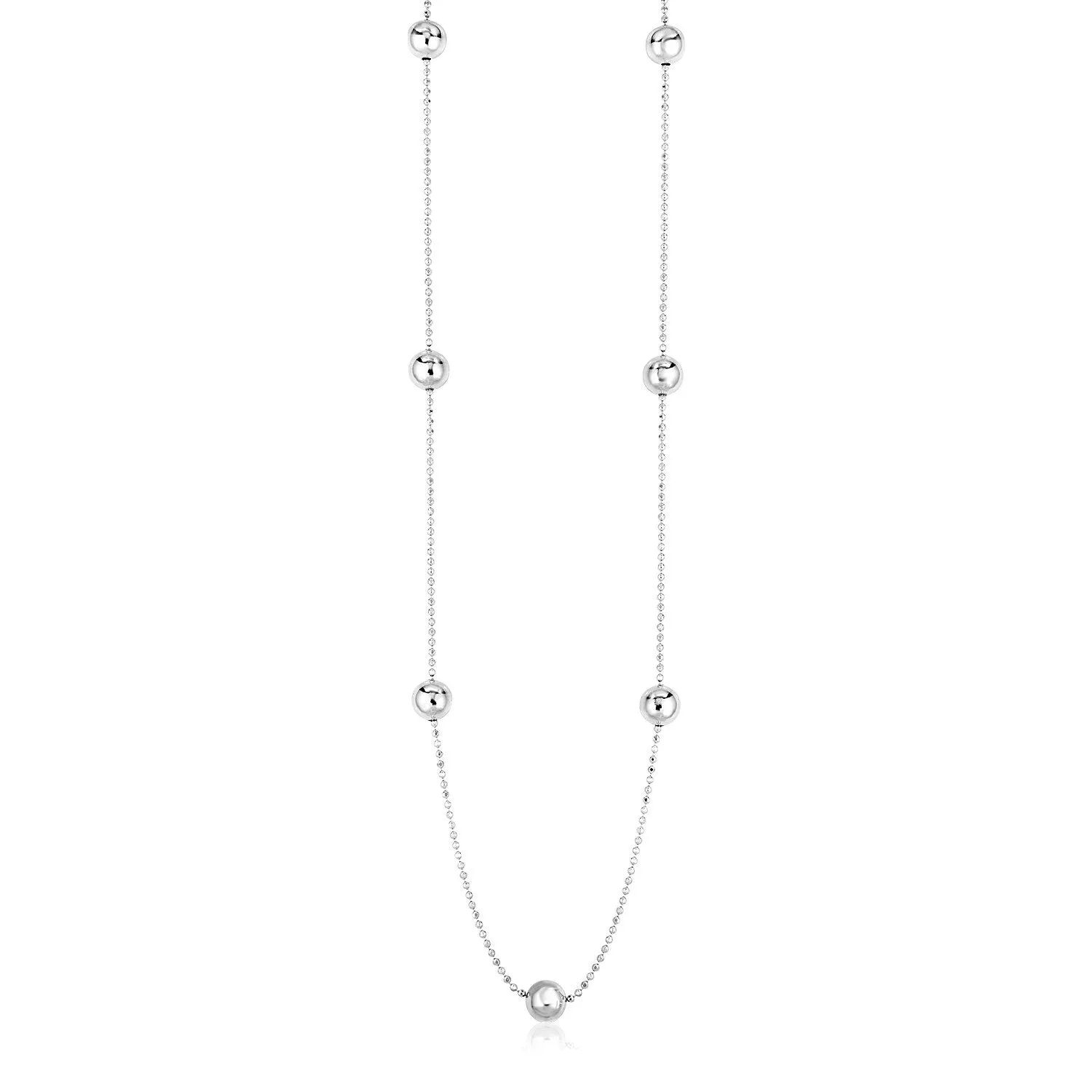 Size: 24'' - Sterling Silver Station Necklace with Large Polished Beads