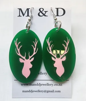 Stag in Oval Earrings Dangles