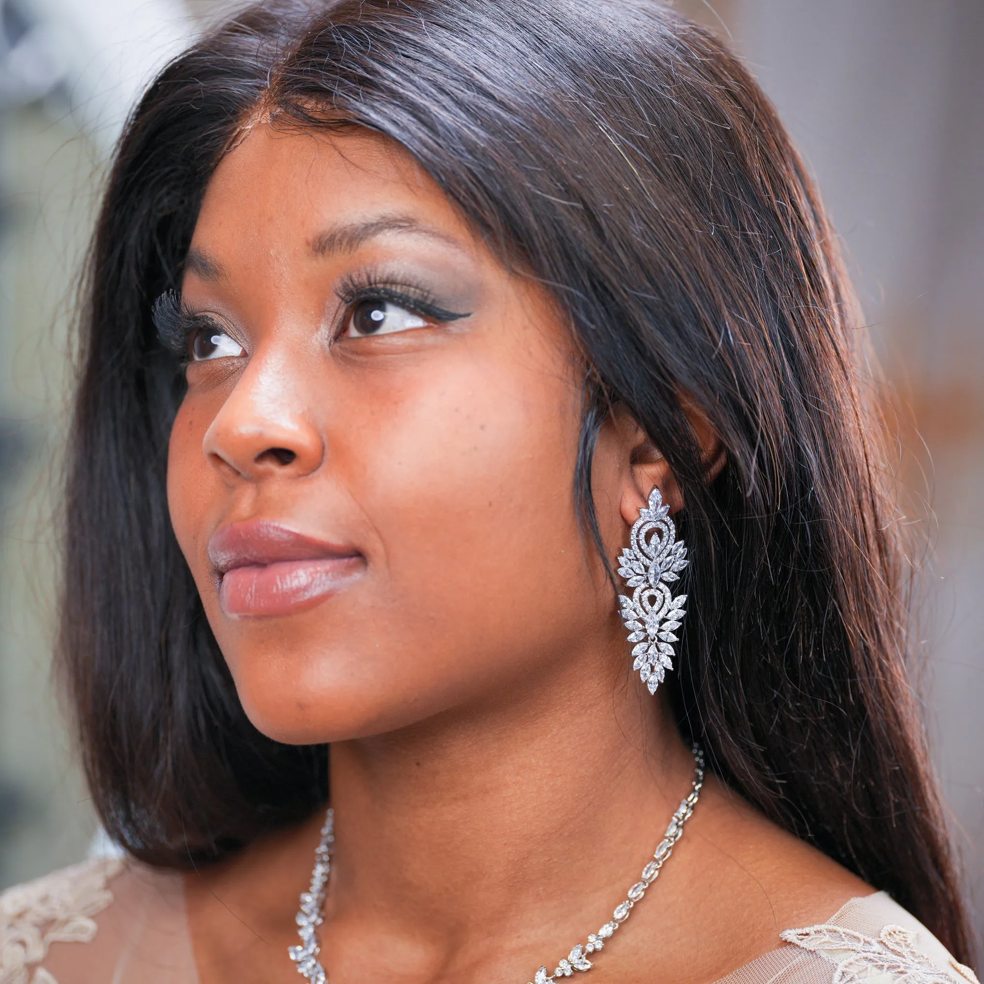 Statement Long Party Earrings - Sara