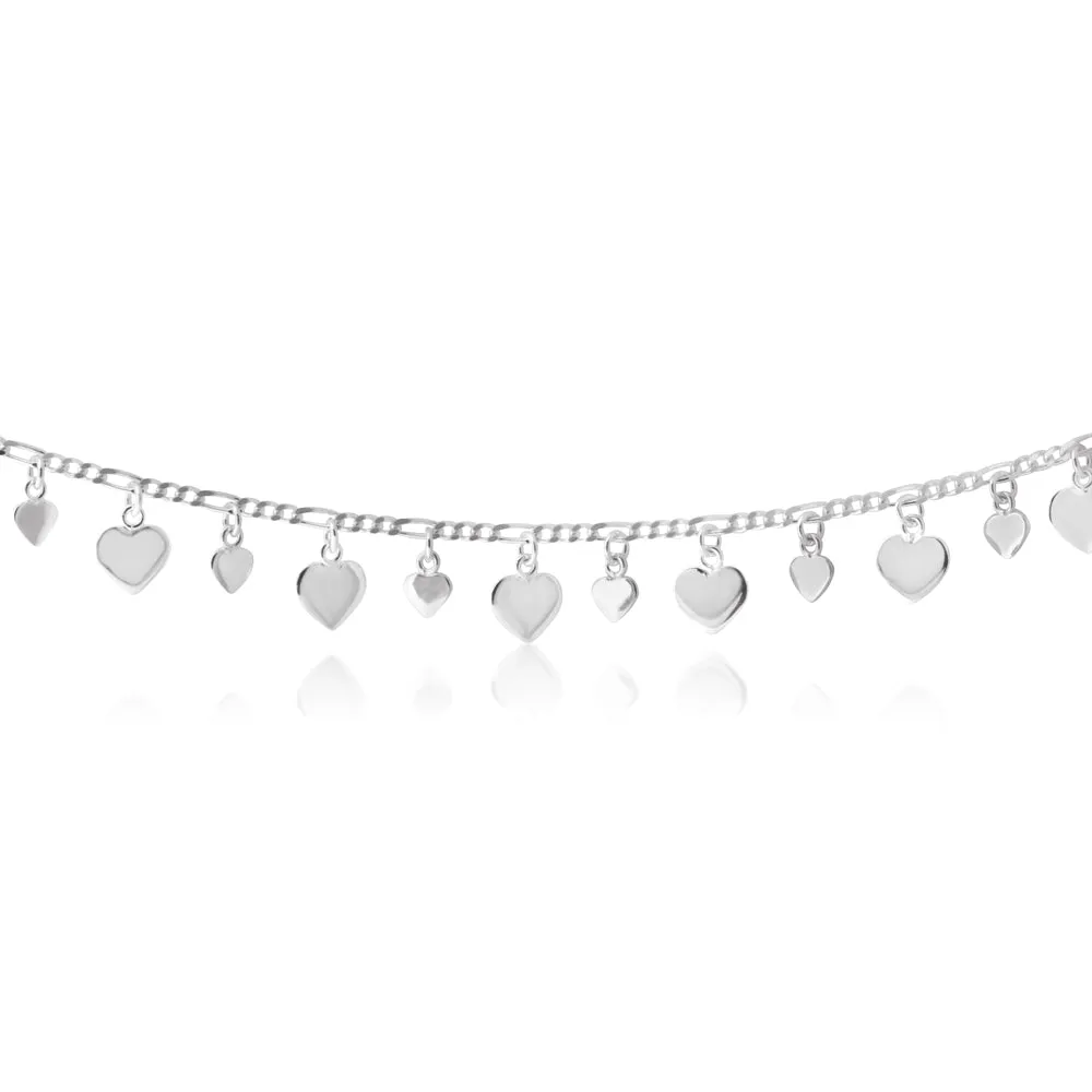 Sterling Silver 25cm Multi Heart Charm Anklet