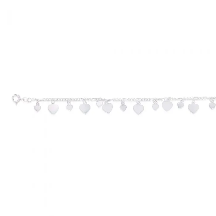 Sterling Silver 25cm Multi Heart Charm Anklet