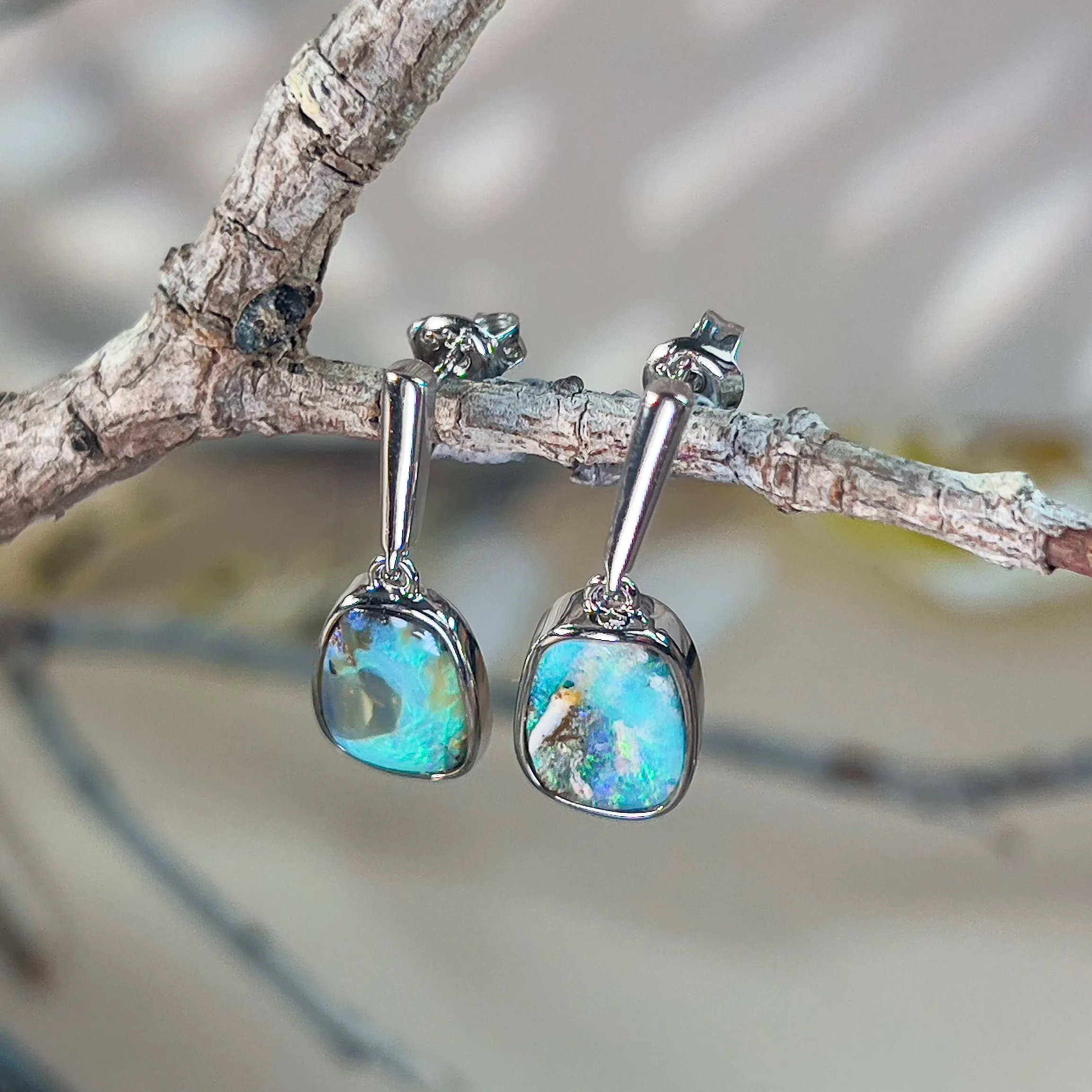 Sterling Silver dangling Boulder opal earrings