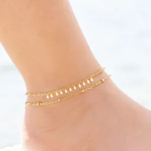Trendy Ankle Bracelets for Women, Link Chain Gold Beads Layered Women Anklets, Non Tarnish Summer Beach Adjustable Anklet set Perfect Women Jewelry Gift