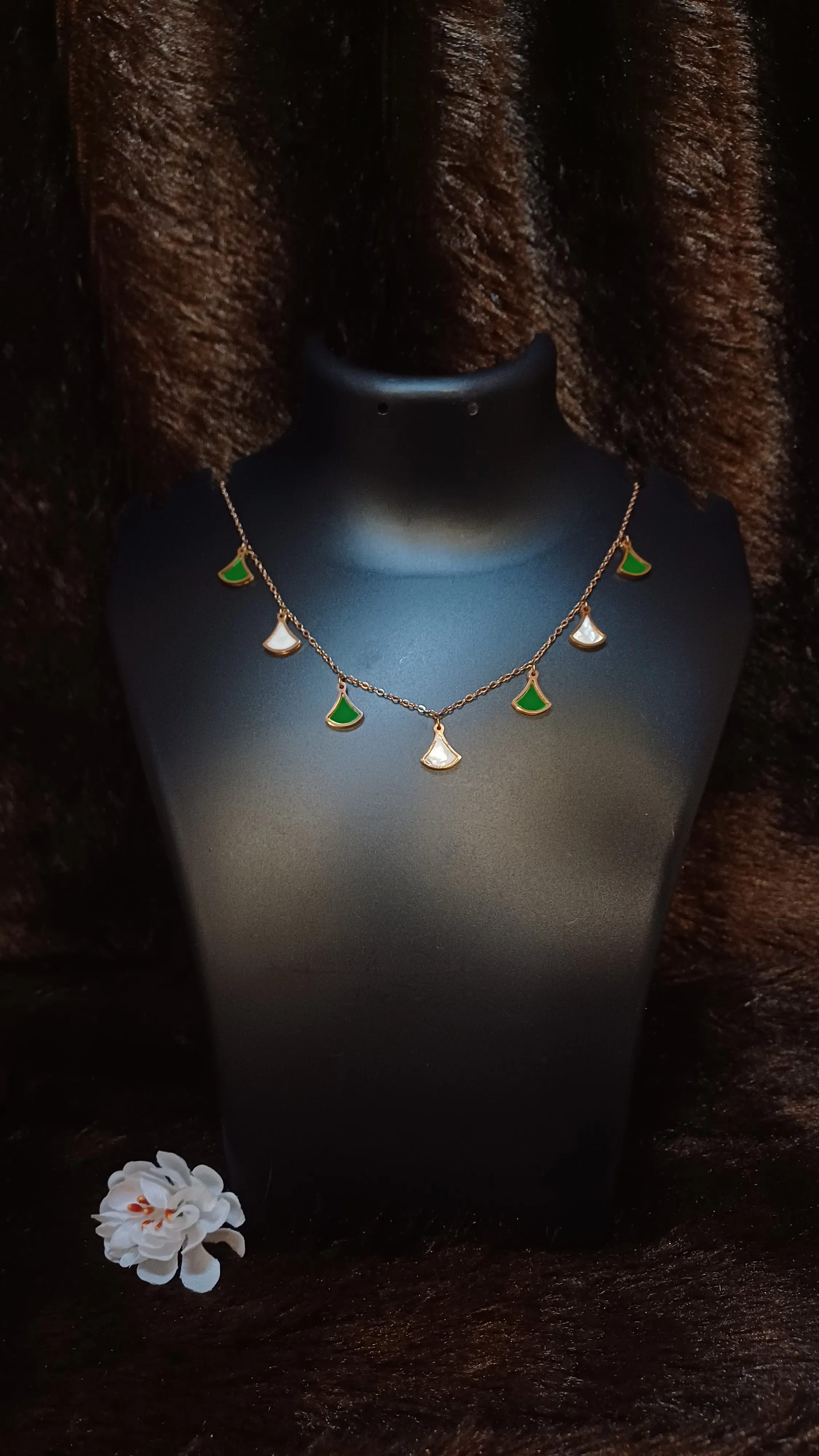 Unique chain with green white hangings_anti tarnish