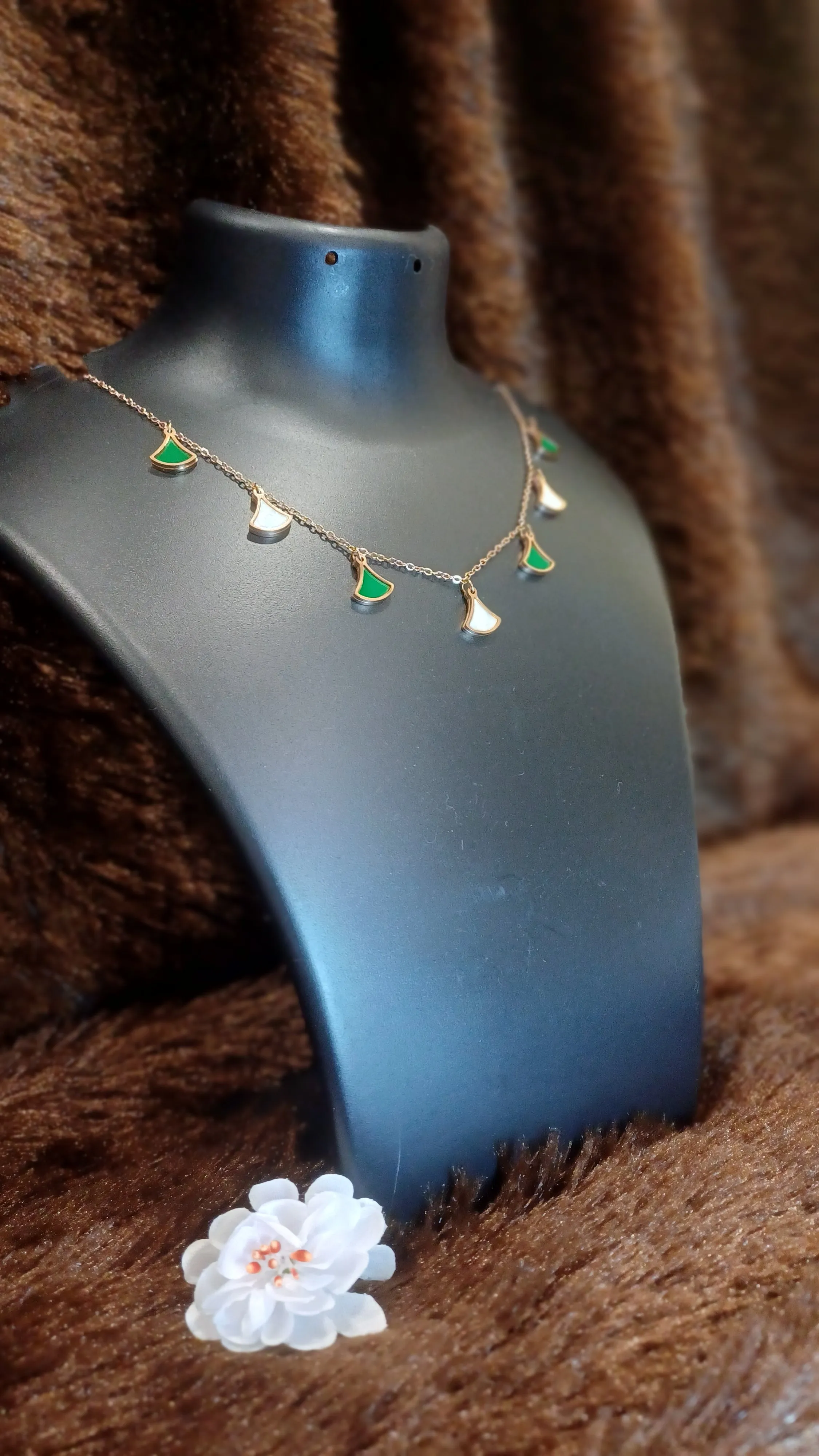 Unique chain with green white hangings_anti tarnish