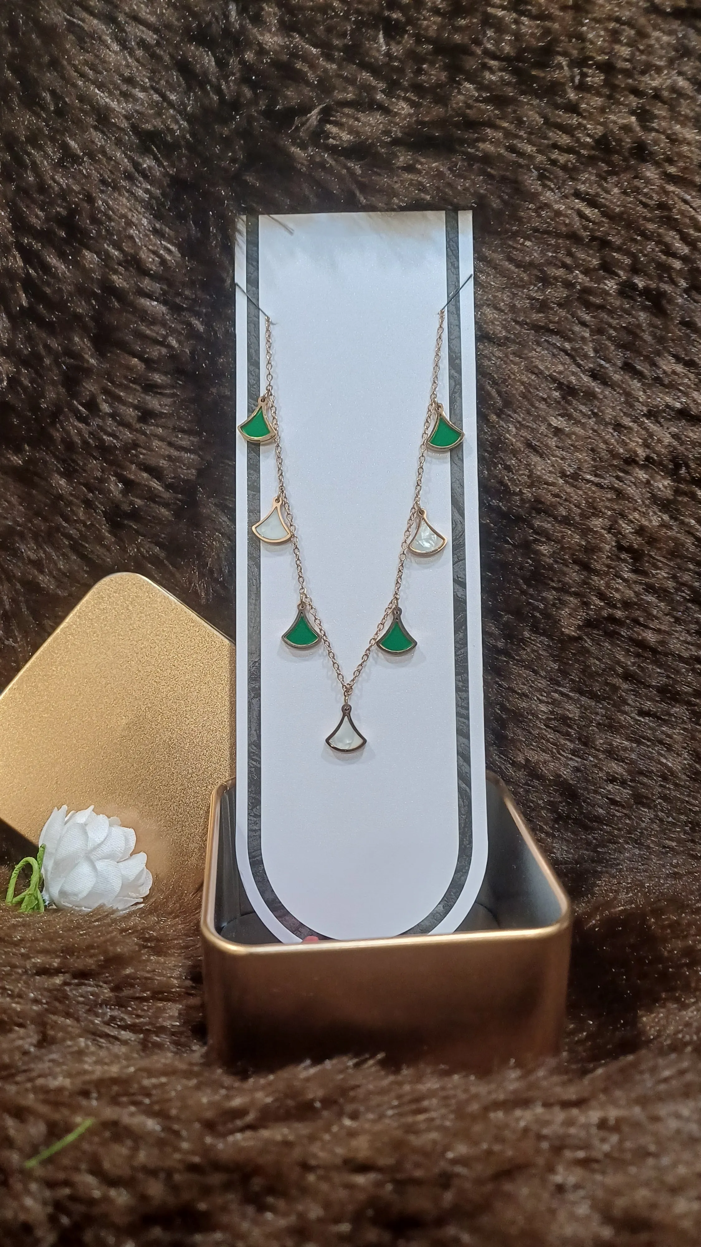 Unique chain with green white hangings_anti tarnish
