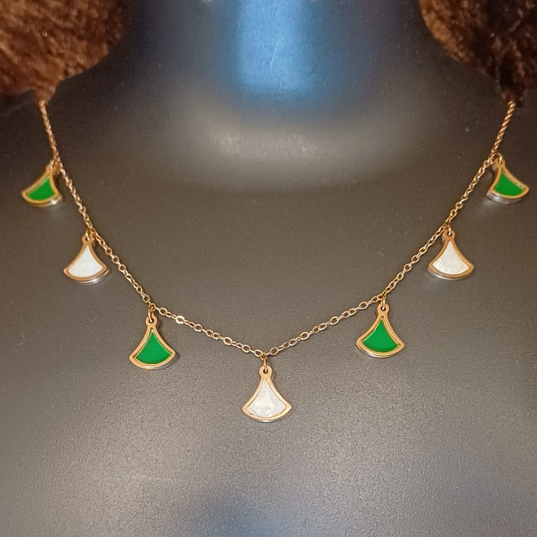 Unique chain with green white hangings_anti tarnish