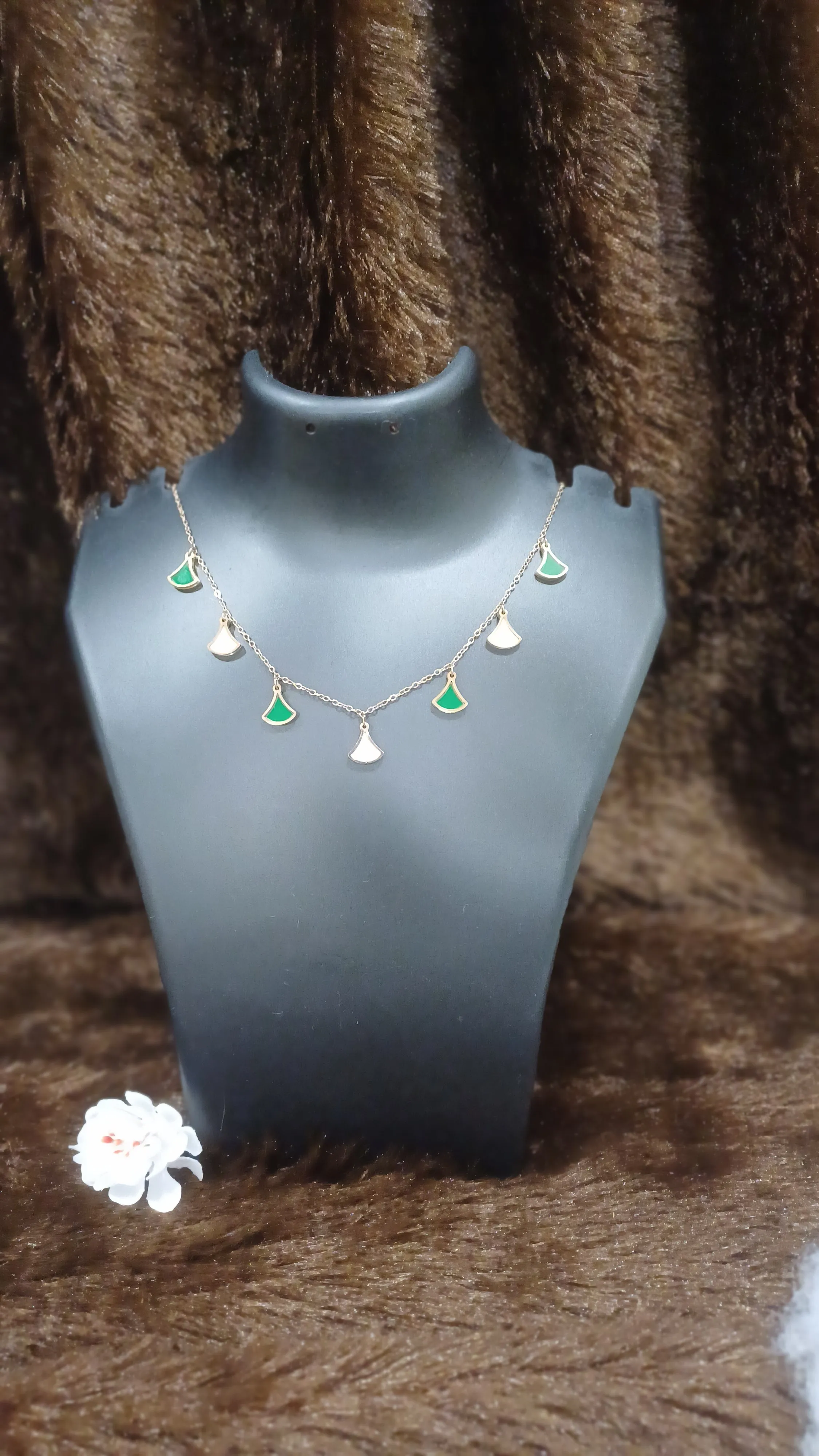 Unique chain with green white hangings_anti tarnish
