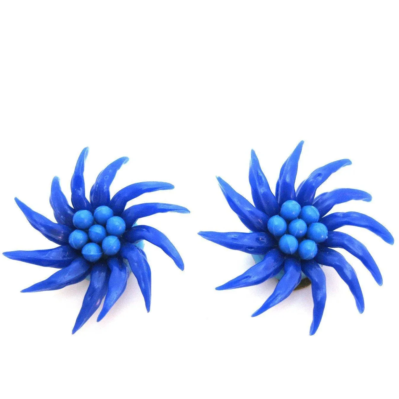 Vintage 1950s Blue Flower Clip Earrings