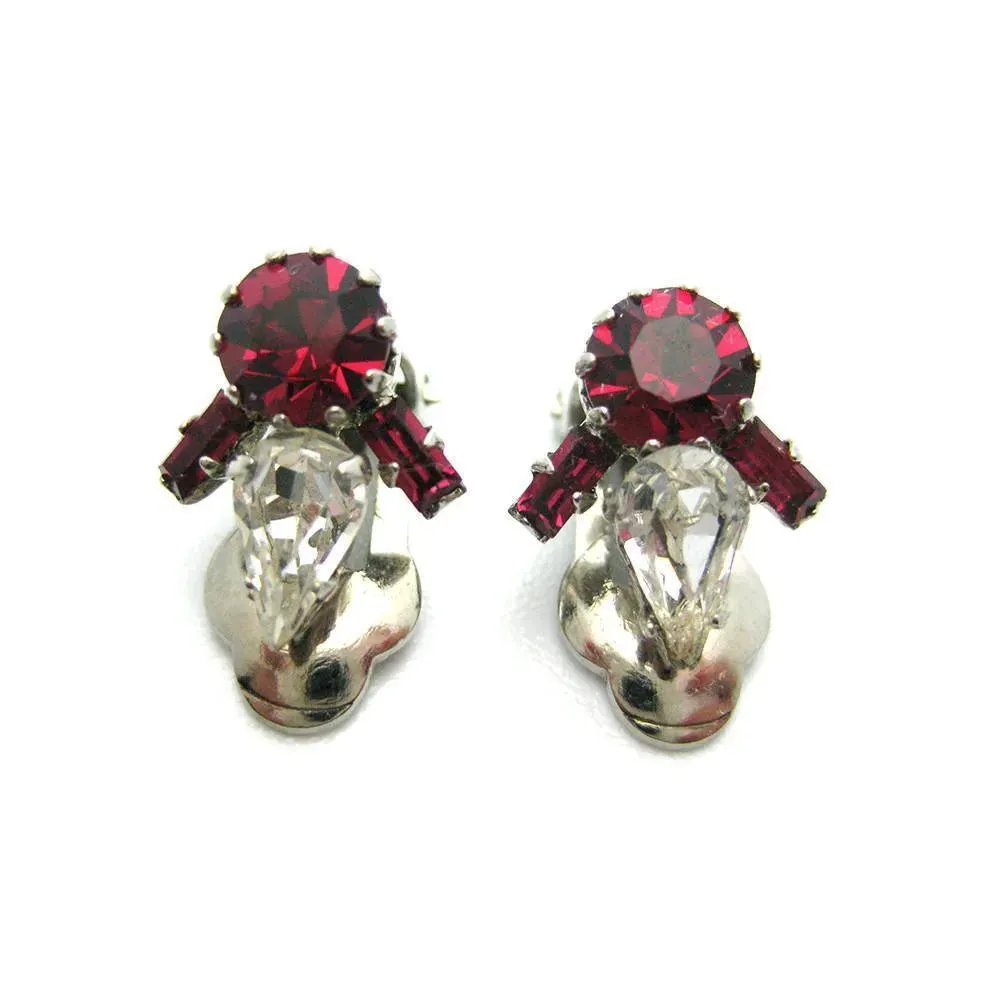 Vintage 1950's Cherry Red Diamante Earrings