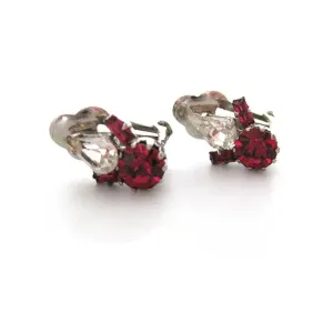 Vintage 1950's Cherry Red Diamante Earrings
