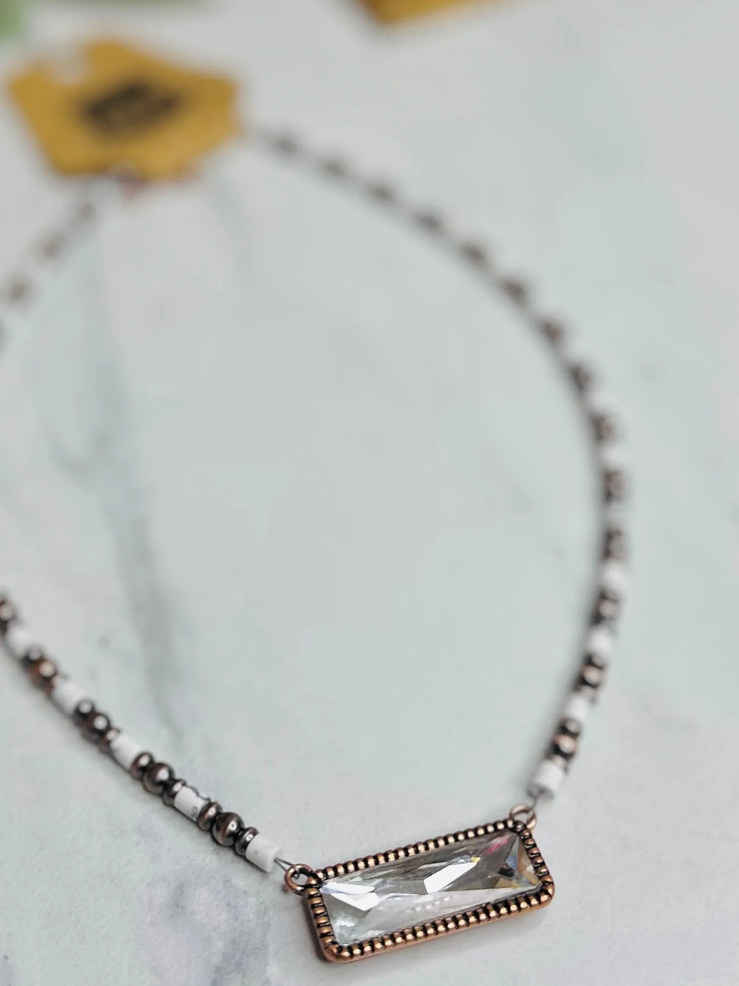 Vintage Copper Crystal Bar Necklace