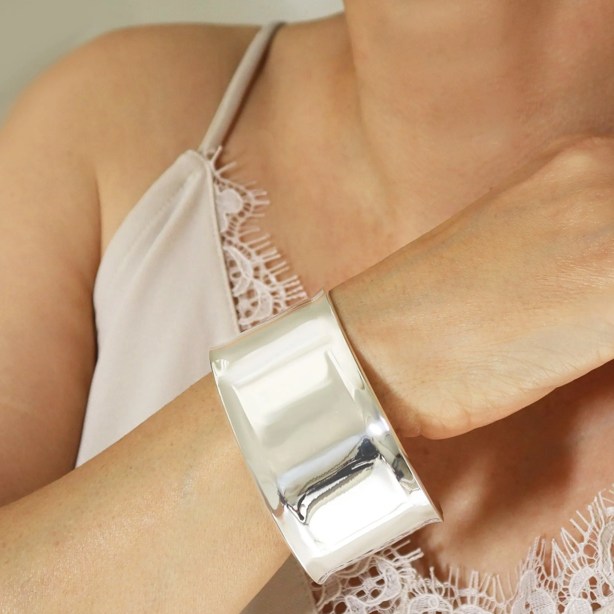 Wide Solid 925 Sterling Silver Polished Bracelet cuff