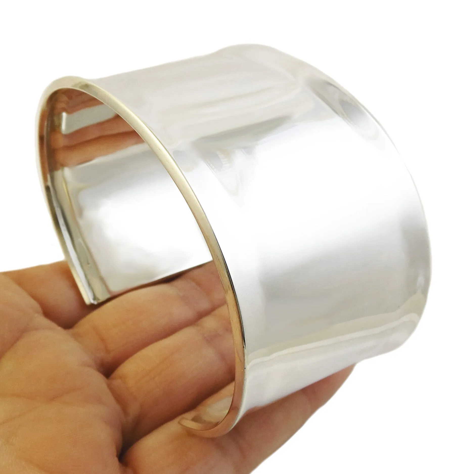 Wide Solid 925 Sterling Silver Polished Bracelet cuff