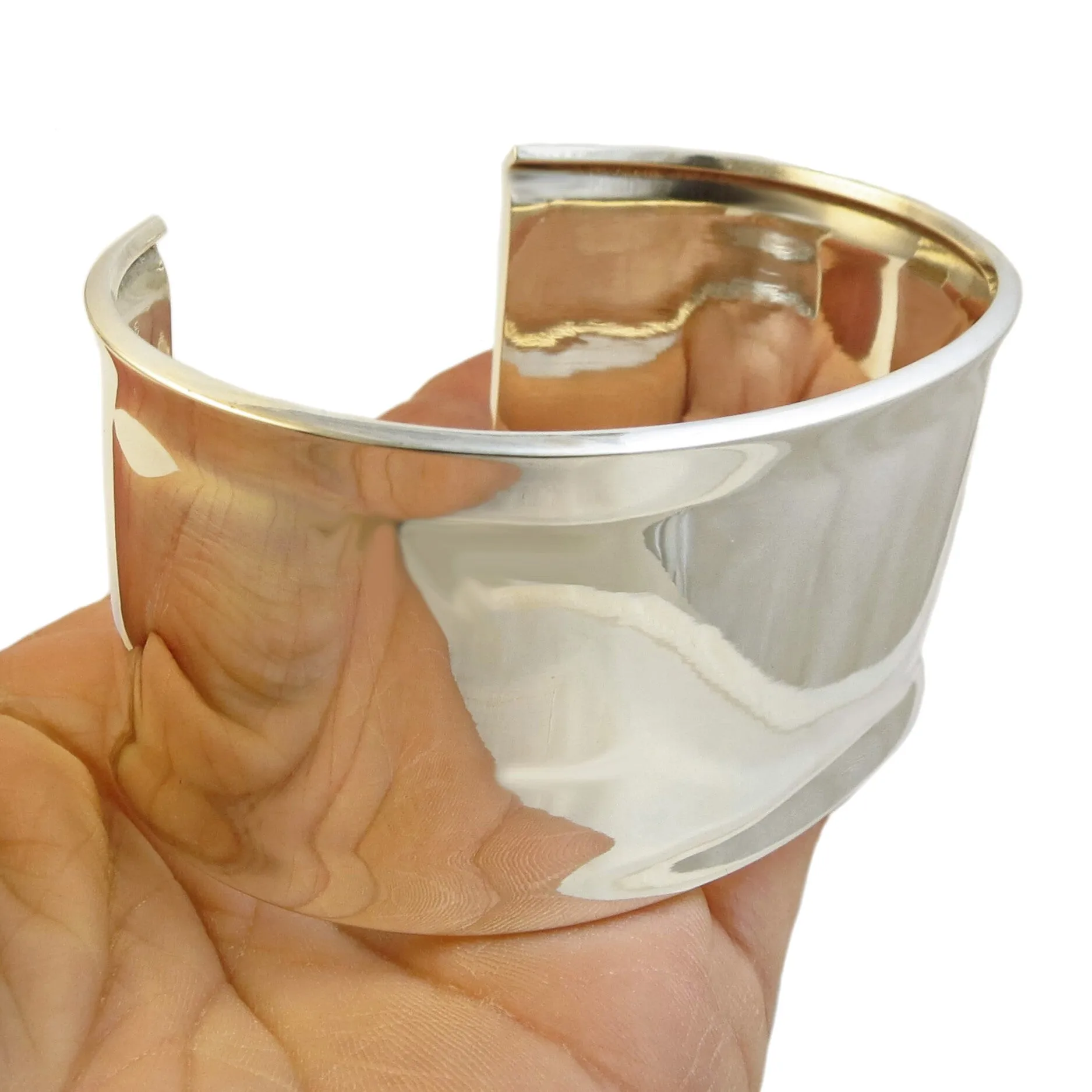 Wide Solid 925 Sterling Silver Polished Bracelet cuff