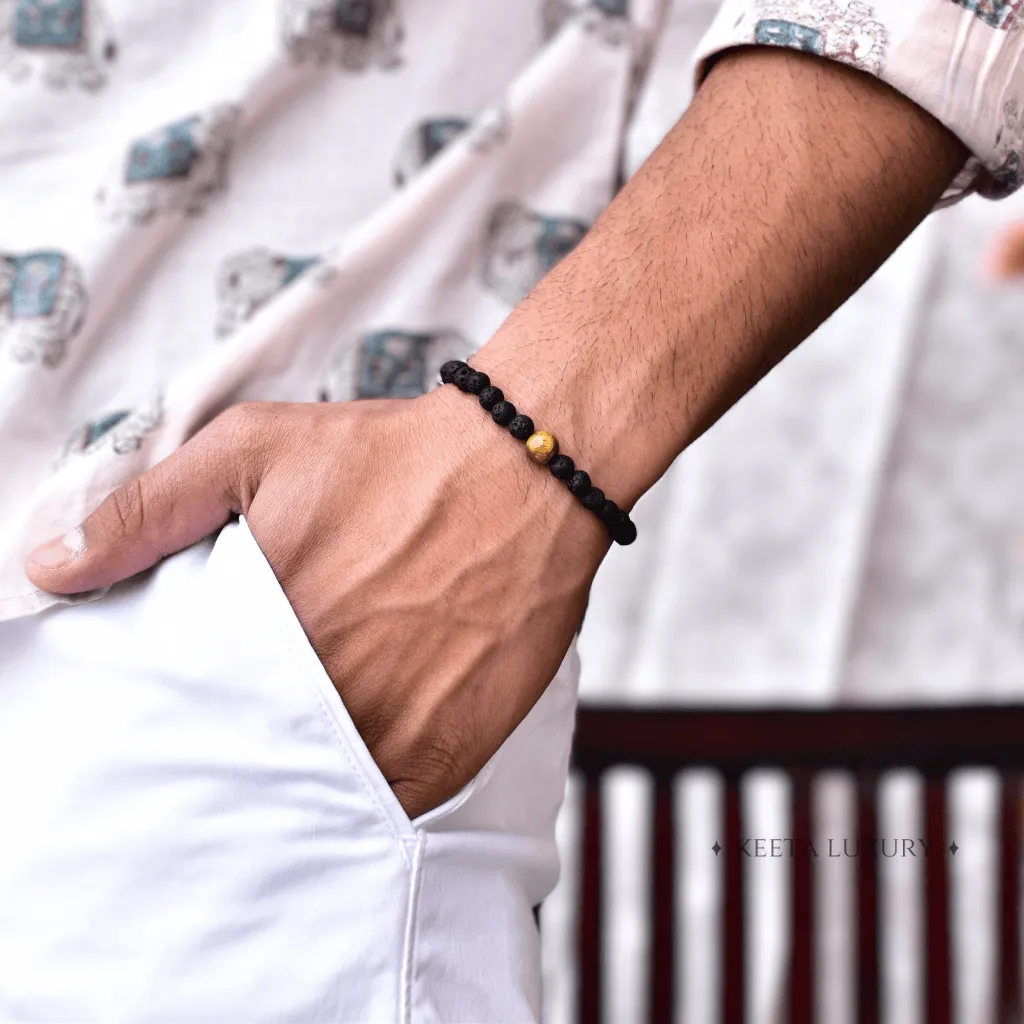 Yellow Admire - Black Lava And Tiger Eye Bracelets