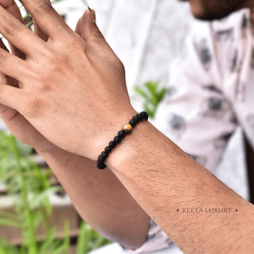 Yellow Admire - Black Lava And Tiger Eye Bracelets